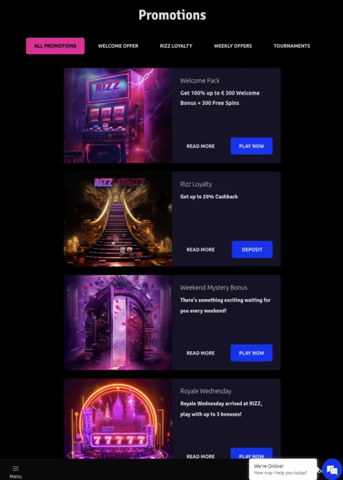 Exklusive Bonus Belohnungen Übersicht Rizz Casino